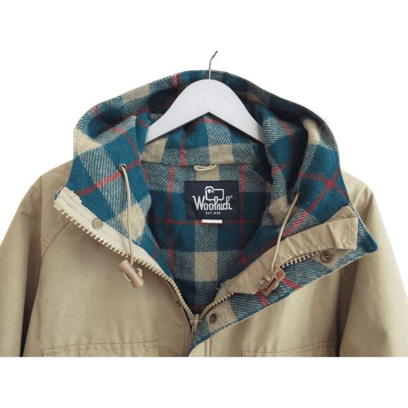 WOOLRICH VINTAGE 70s Men's Parka Field Jacket Wool Plaid Lining Tan Size M USA - Picture 2 of 8